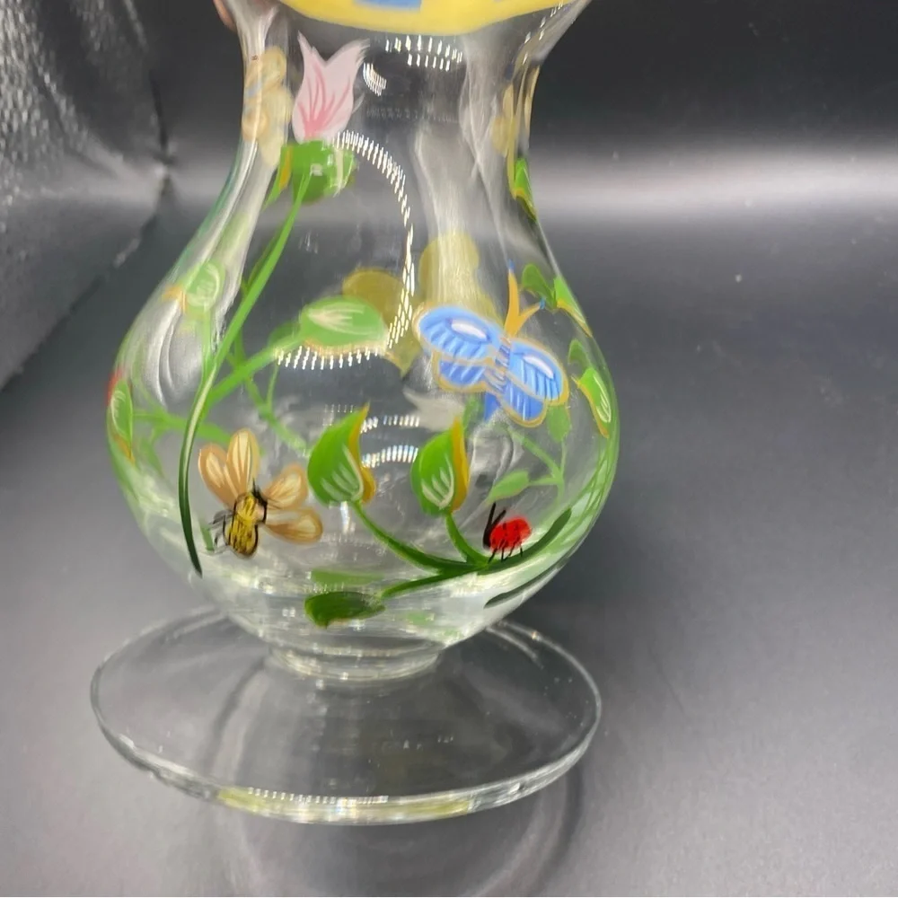 Lenox Butterfly Meadow Dragonfly Ladybug FlowerHand Painted Glass Vase 6” Signed